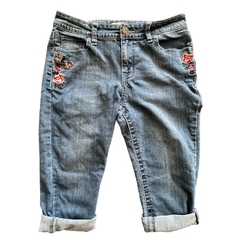 Level Eight Women Denim Capris Mid Rise Embroidered Stretch Sz6 W30